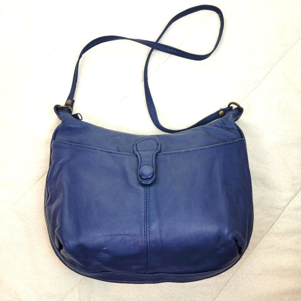 Toni Vintage Navy Leather Cross Body Shoulder Bag 80s Unique Festival Boho Glam